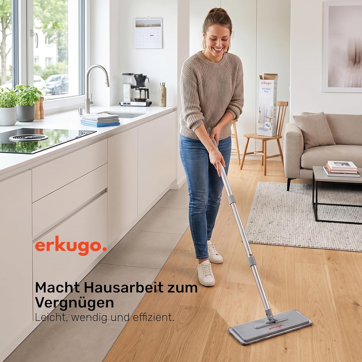Erkugo Wischmopp Set mit Eimer, Auswringer und 5 Mikrofaser-Pads