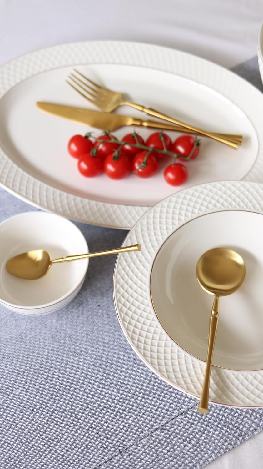 Wilmax Tiefer Teller 22.5 cm Weiß Goldrand Porzellan 6er Set WL-880102303/A6