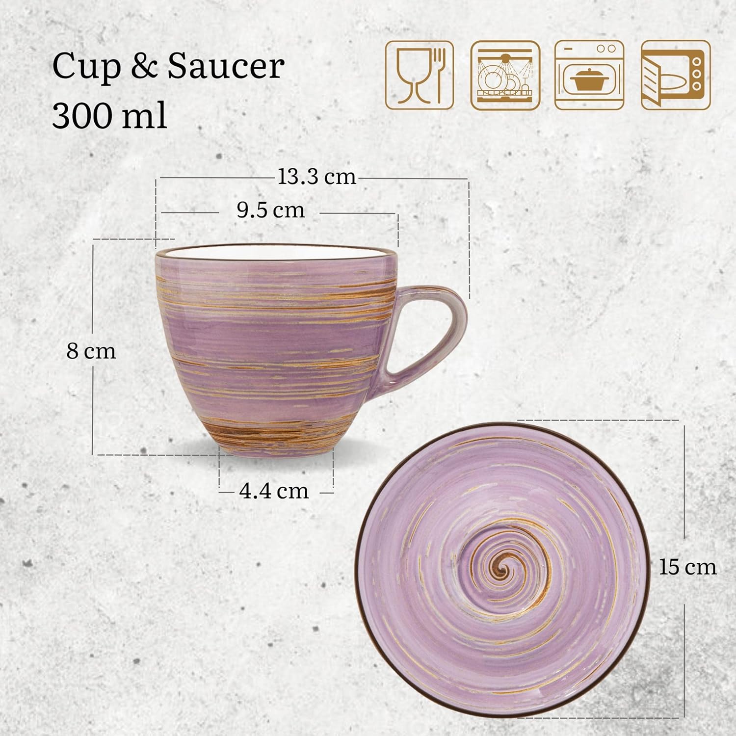 Wilmax Tasse-Untertasse 300 ml Lavendel Porzellan 6er Set WL-669736/AB6