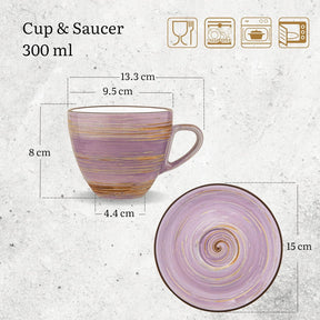 Wilmax Tasse-Untertasse 300 ml Lavendel Porzellan 6er Set WL-669736/AB6