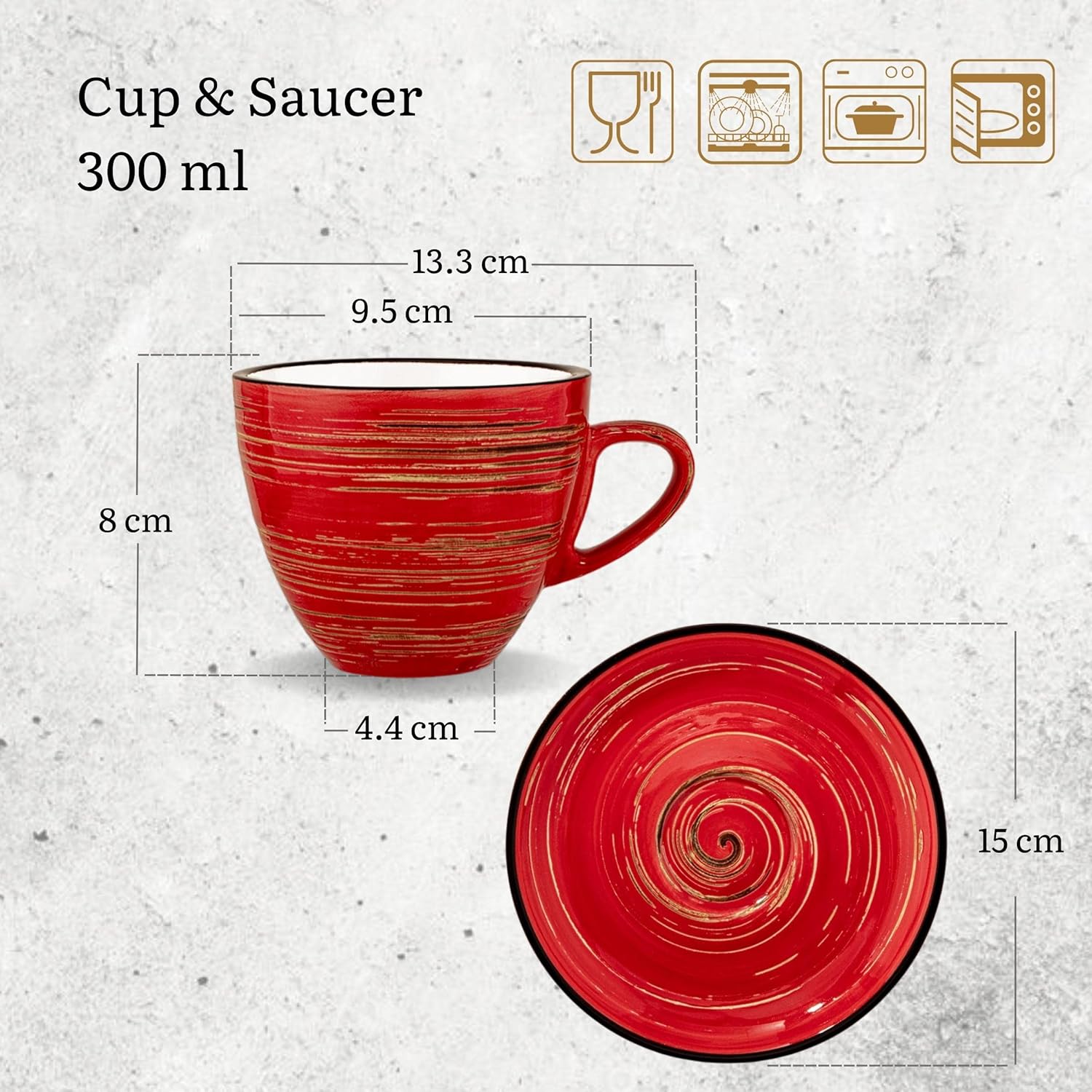 Wilmax Tasse mit Untertasse 300 ml Rot Porzellan 6er Set WL-669236/AB6