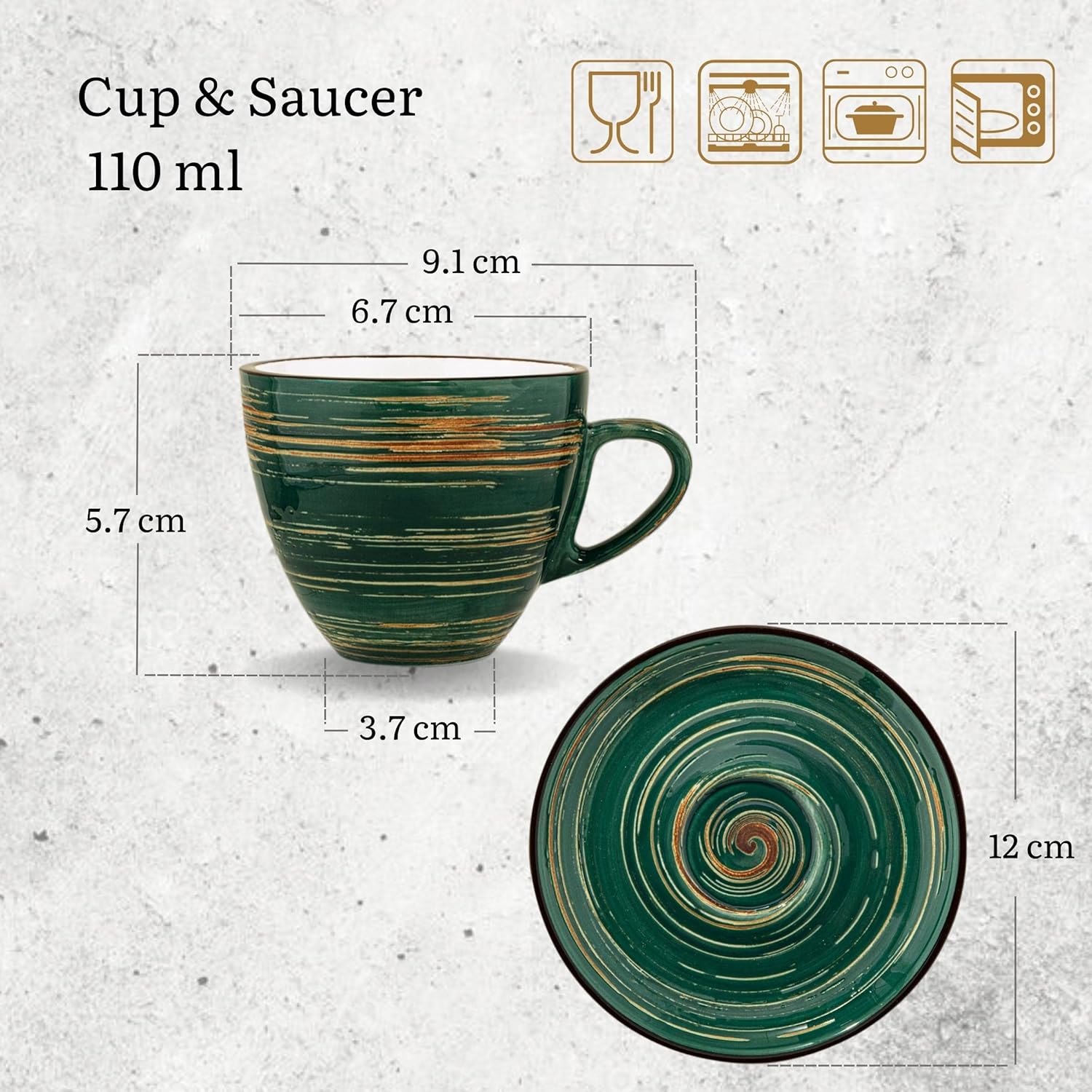 Wilmax Tasse-Untertasse 110 ml Grün Porzellan 6er Set WL-669534/AB6