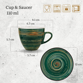Wilmax Tasse-Untertasse 110 ml Grün Porzellan 6er Set WL-669534/AB6