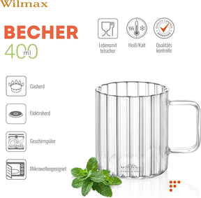 Wilmax Glas mit Henkel 550 ml Borosilikatglas WL-888618/A