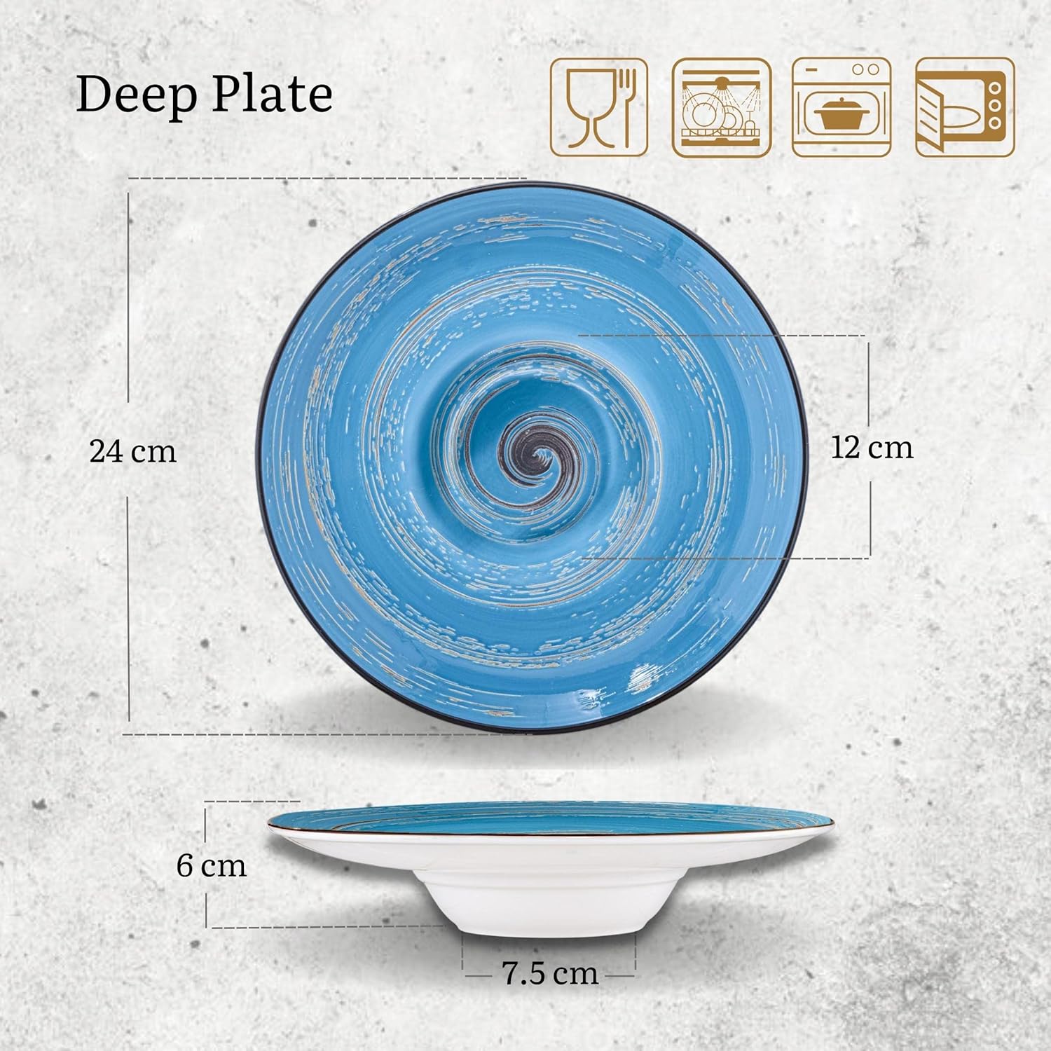Wilmax Tiefer Teller 24 cm 200 ml Blau Porzellan WL-669625/A