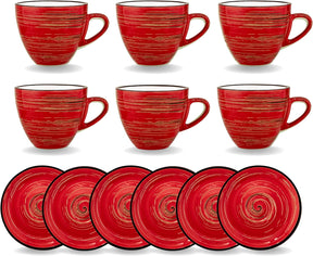Wilmax Tasse mit Untertasse 190 ml Rot Porzellan 6er Set WL-669235/AB6