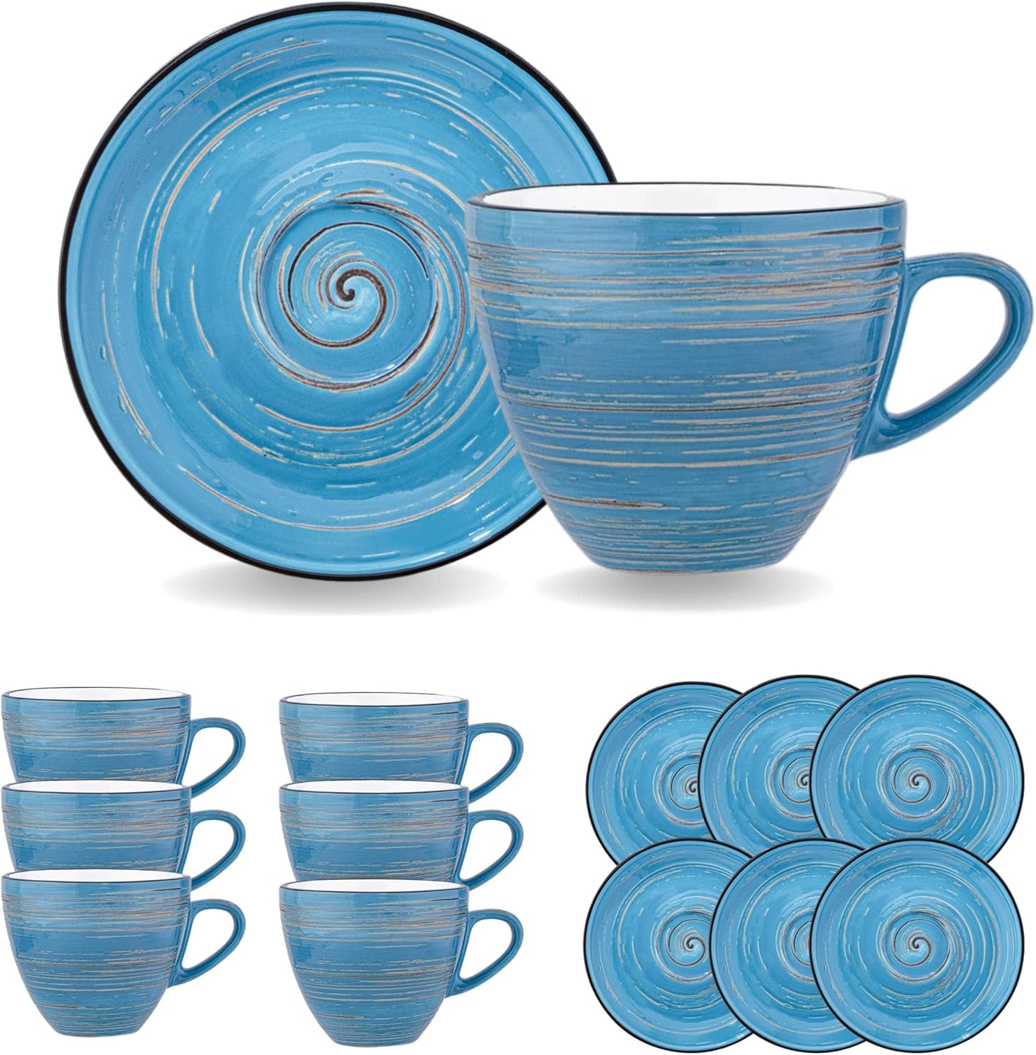 Wilmax Tasse-Untertasse 300 ml Blau Porzellan 6er Set WL-669636/AB6