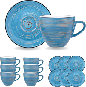 Wilmax Tasse-Untertasse 300 ml Blau Porzellan 6er Set WL-669636/AB6