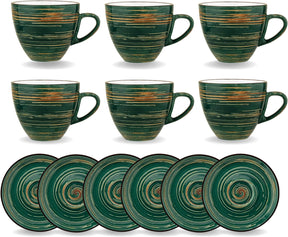 Wilmax Tasse-Untertasse 110 ml Grün Porzellan 6er Set WL-669534/AB6