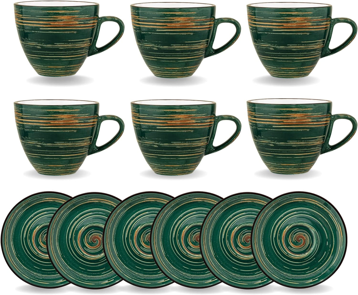 Wilmax Tasse-Untertasse 190 ml Grün Porzellan 6er Set WL-669535/AB6