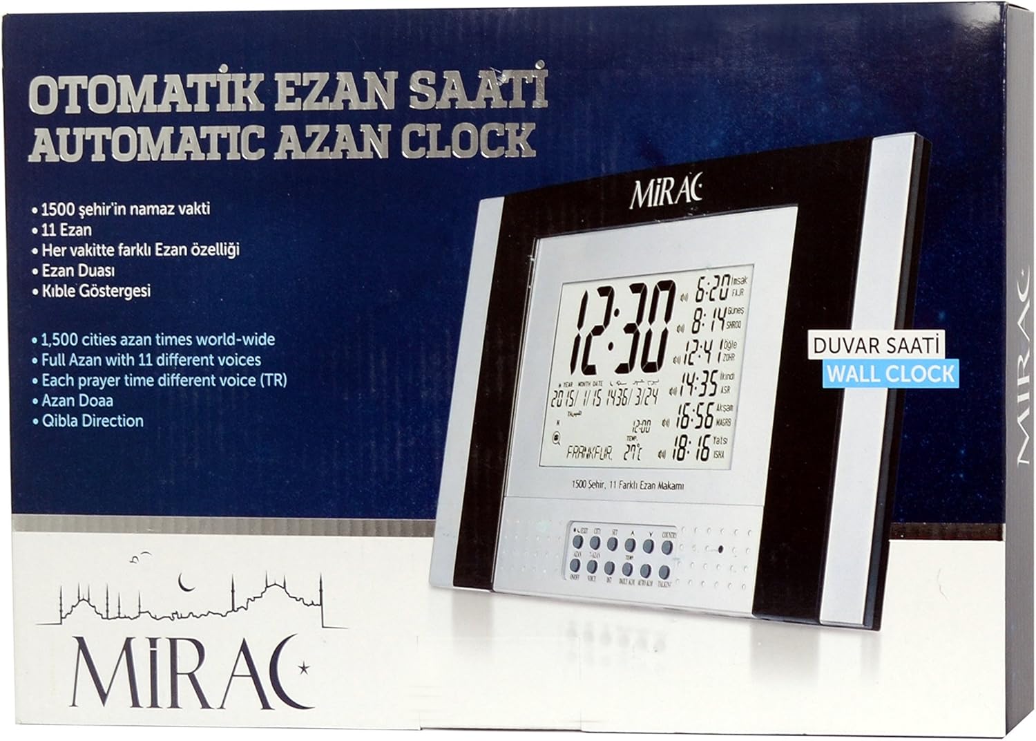 Mirac Wand Azan Uhr – Digital, Mit Gebetsruf & Quran-Funktion