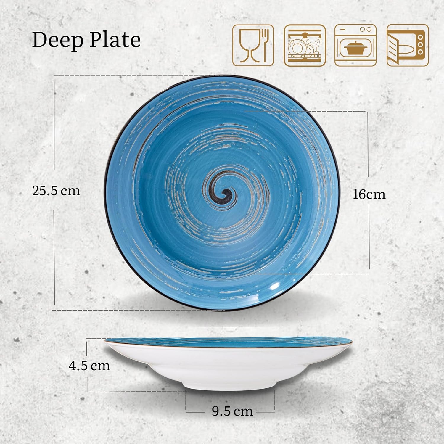 Wilmax Tiefer Teller 25,5 cm 350 ml Blau Porzellan 2er Set WL-669627/A2
