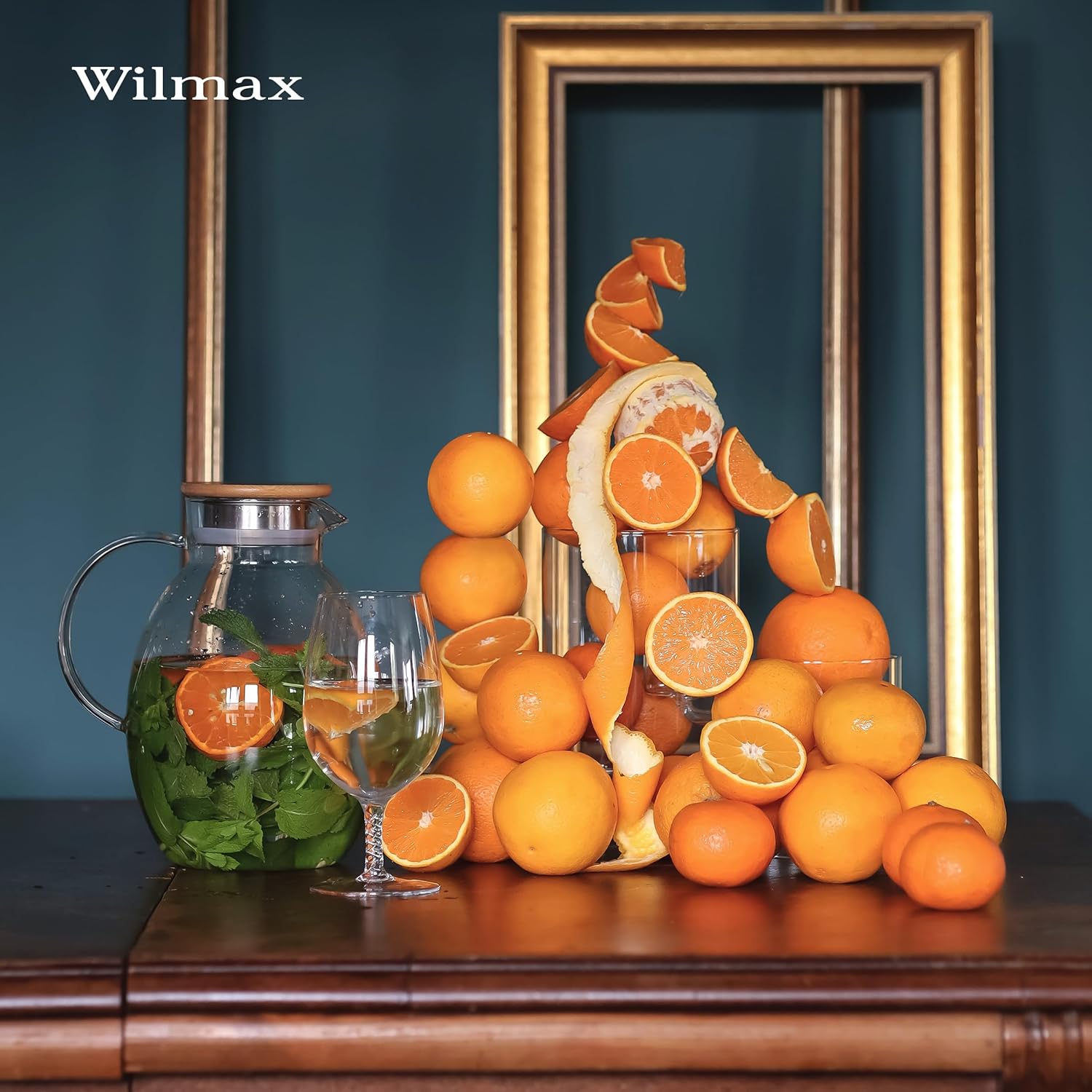 Wilmax Karaffe 1900 ml Thermoglas mit Bambusdeckel Transparent WL-888216/A