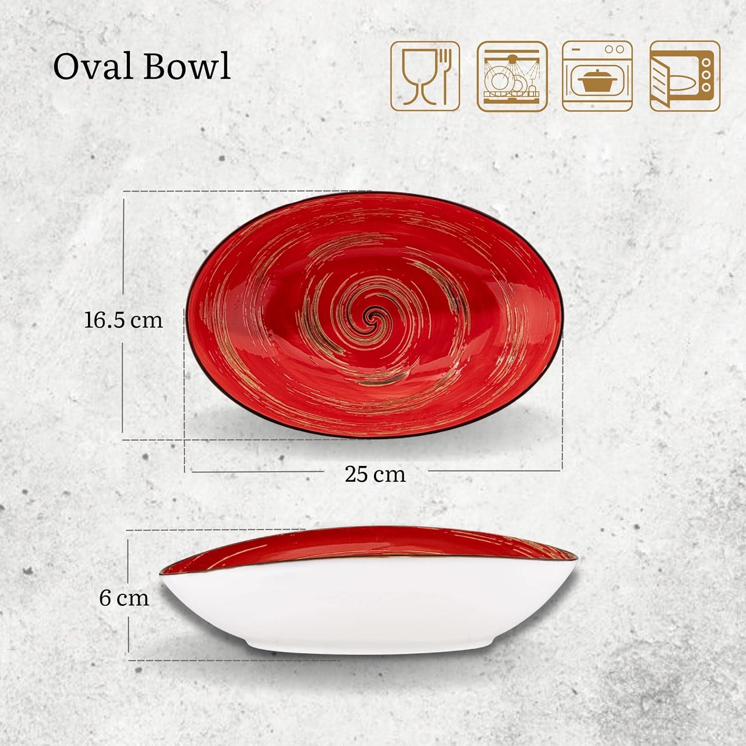 Wilmax Schale oval 25 cm Rot Porzellan WL-669240/A
