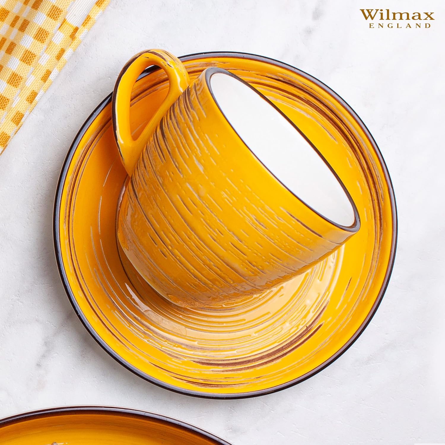 Wilmax Tasse-Untertasse 110 ml Gelb Porzellan 6er Set WL-669434/AB6