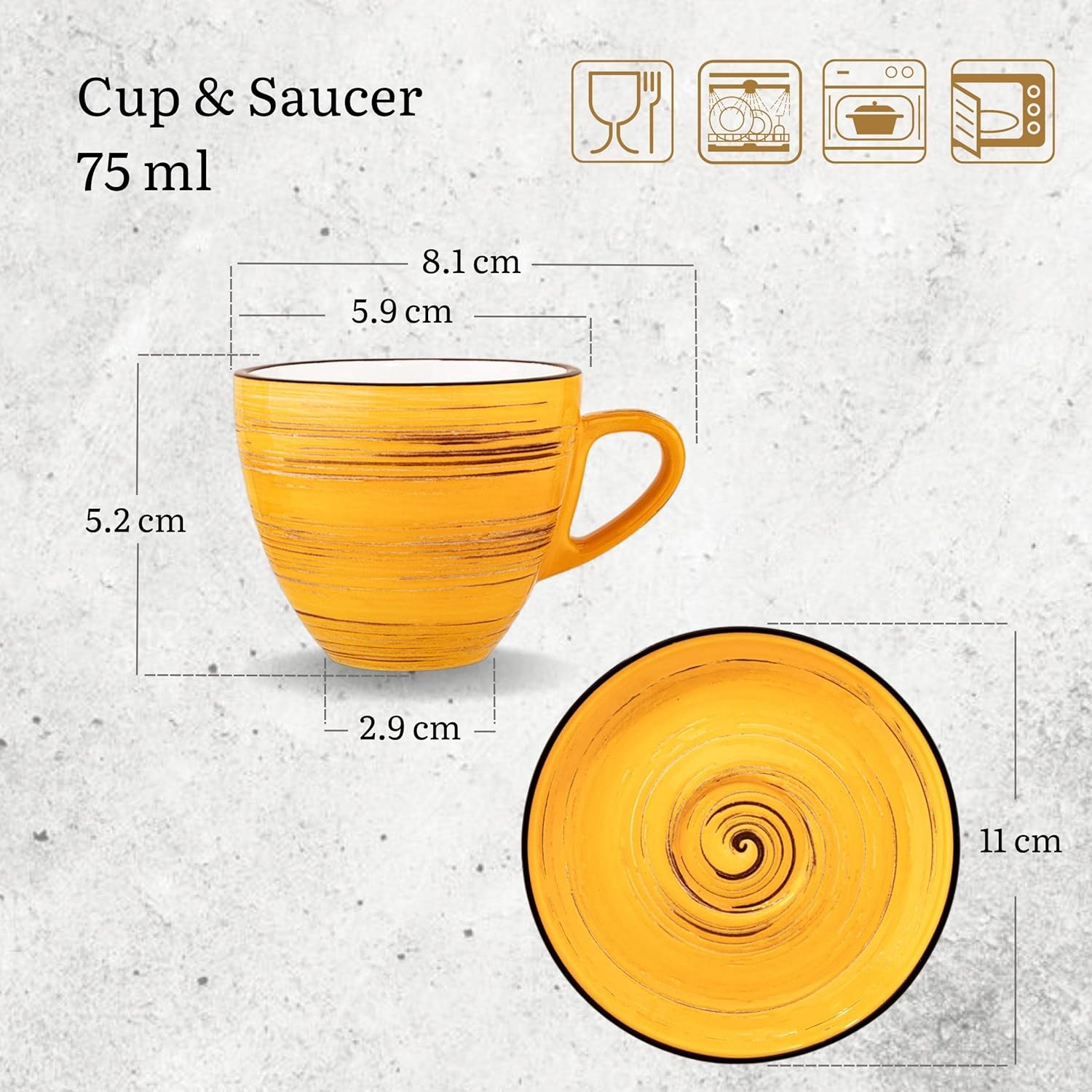 Wilmax Espressotasse-Untertasse 75 ml Gelb Porzellan 6er Set WL-669433/AB6
