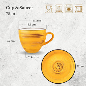 Wilmax Espressotasse-Untertasse 75 ml Gelb Porzellan 6er Set WL-669433/AB6