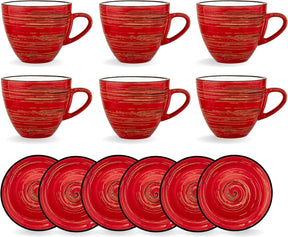 Wilmax Tasse mit Untertasse 300 ml Rot Porzellan 6er Set WL-669236/AB6