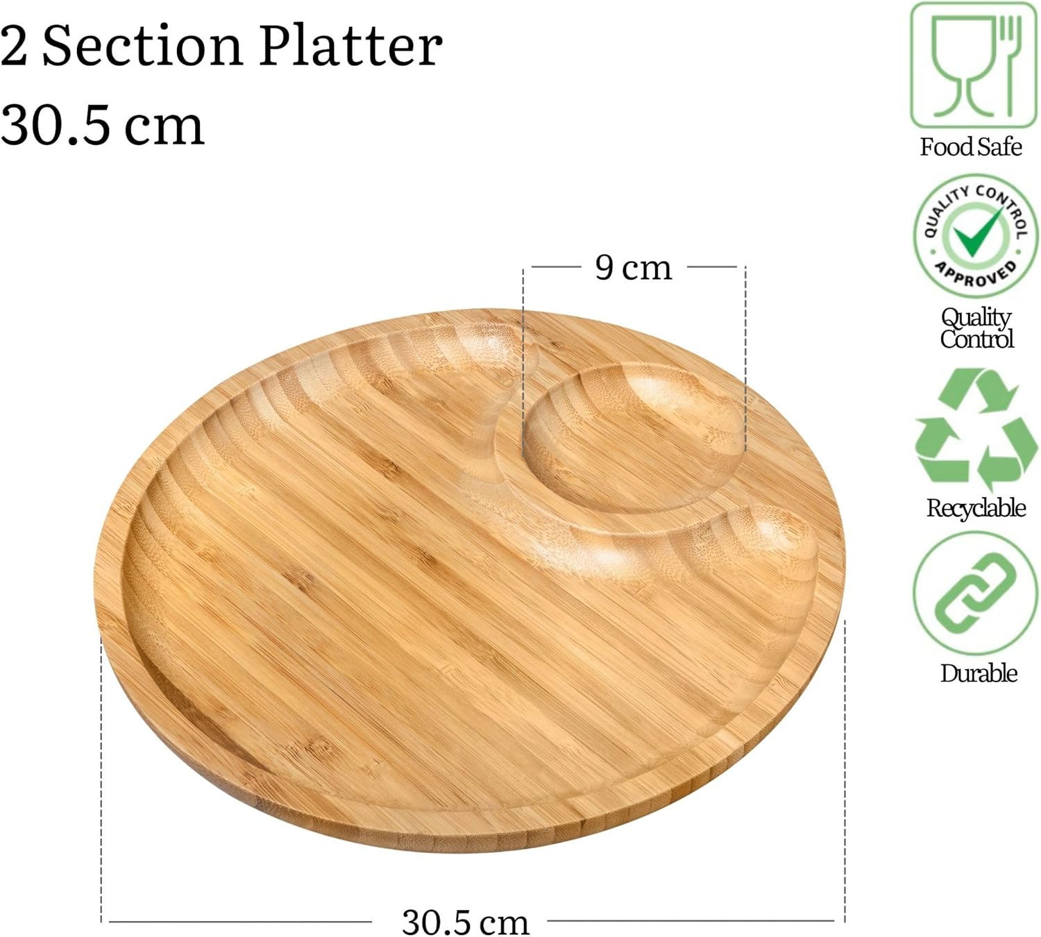 Wilmax Bambus Servierplatte 2 Fächer 30,5 cm Natur WL-771044/A