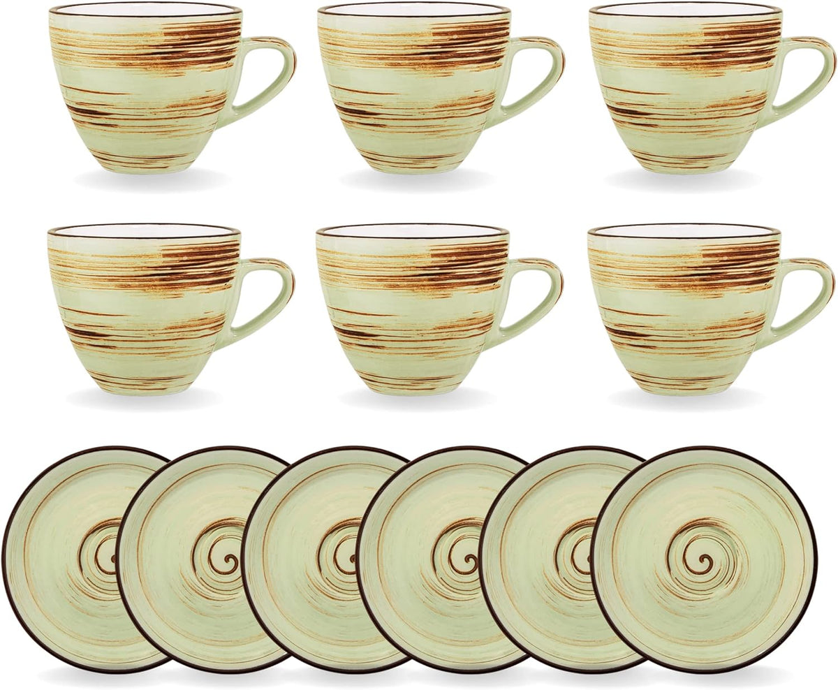 Wilmax Tasse mit Untertasse 190 ml Pistazie Porzellan 6er Set WL-669135/AB6