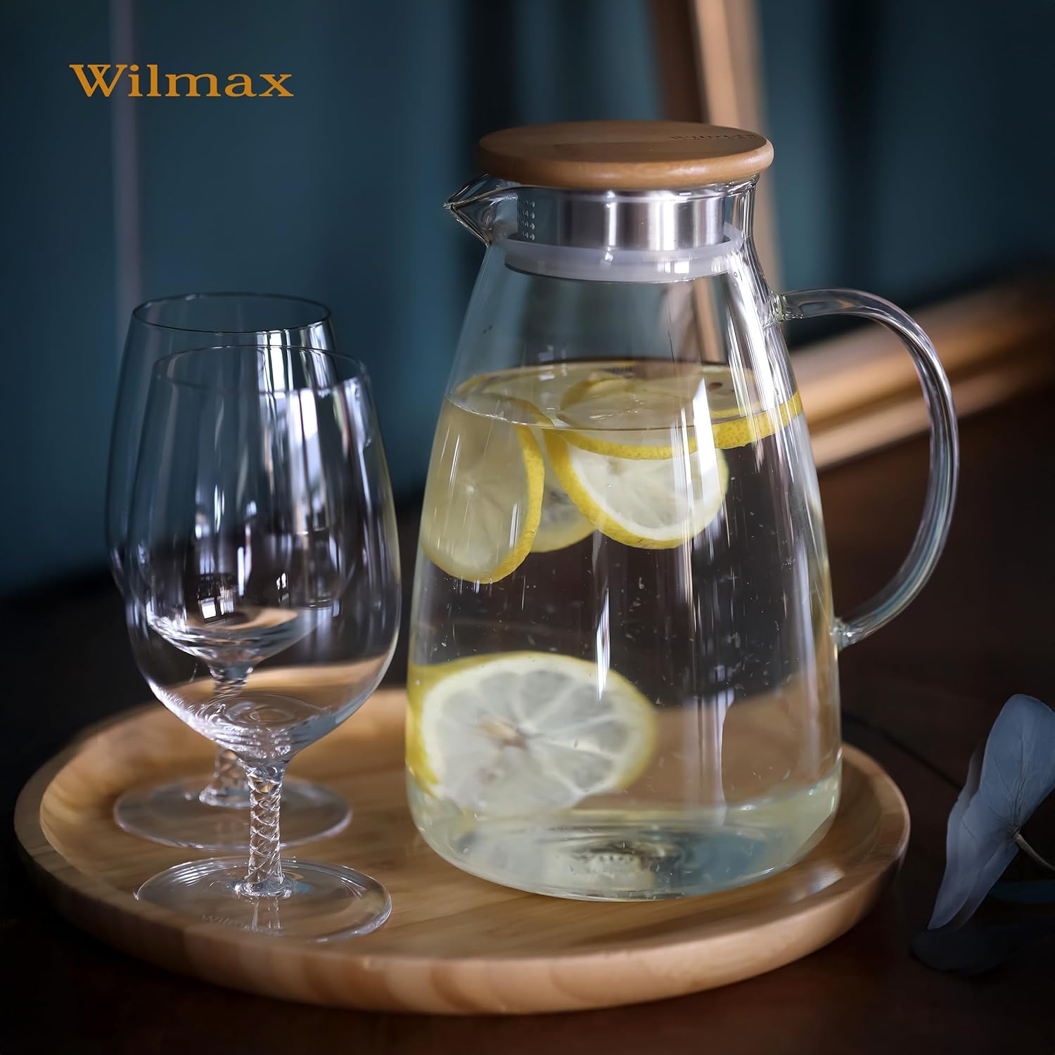 Wilmax Karaffe 1900 ml Thermoglas mit Bambusdeckel Transparent WL-888216/A