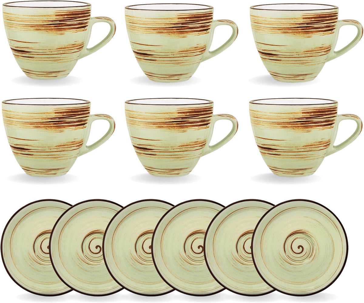 Wilmax Tasse mit Untertasse 300 ml Pistazie Porzellan 6er Set WL-669136/AB6