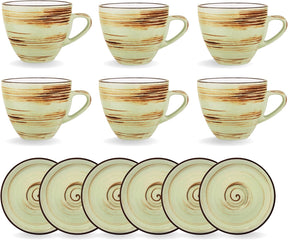 Wilmax Tasse mit Untertasse 300 ml Pistazie Porzellan 6er Set WL-669136/AB6