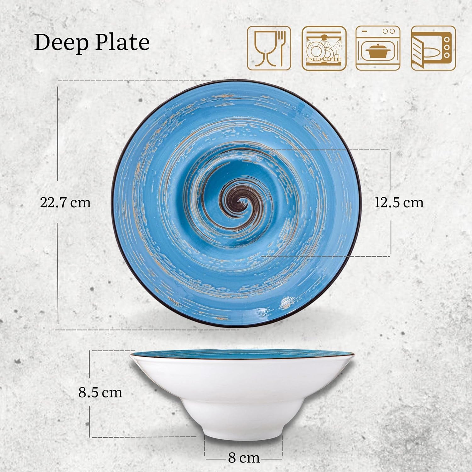 Wilmax Tiefer Teller 22,5 cm 1100 ml Blau Porzellan WL-669623/A