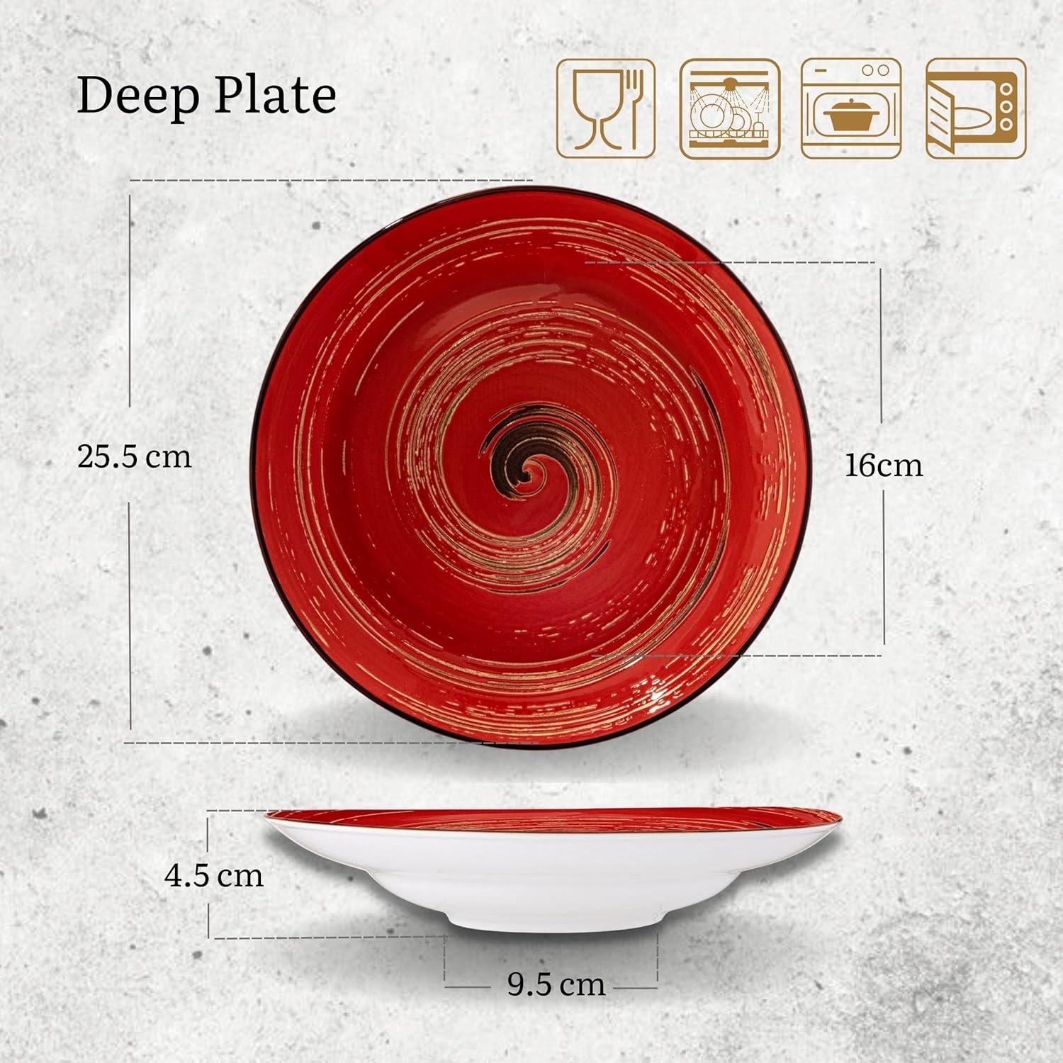 Wilmax Tiefer Teller 25,5 cm 350 ml Rot Porzellan WL-669227/A