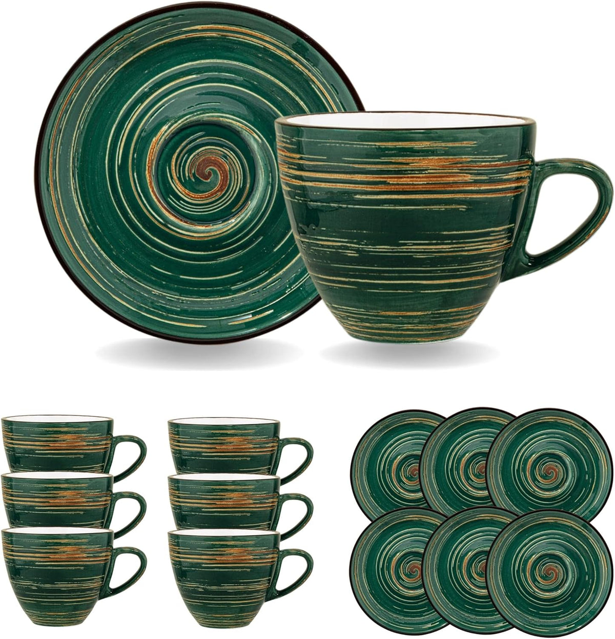 Wilmax Tasse-Untertasse 300 ml Grün Porzellan 6er Set WL-669536/AB6