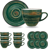 Wilmax Tasse-Untertasse 300 ml Grün Porzellan 6er Set WL-669536/AB6