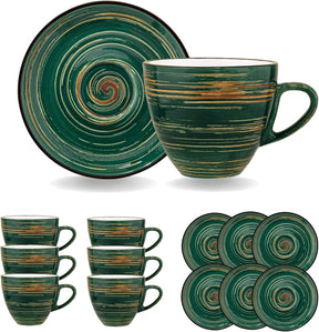 Wilmax Tasse-Untertasse 300 ml Grün Porzellan 6er Set WL-669536/AB6