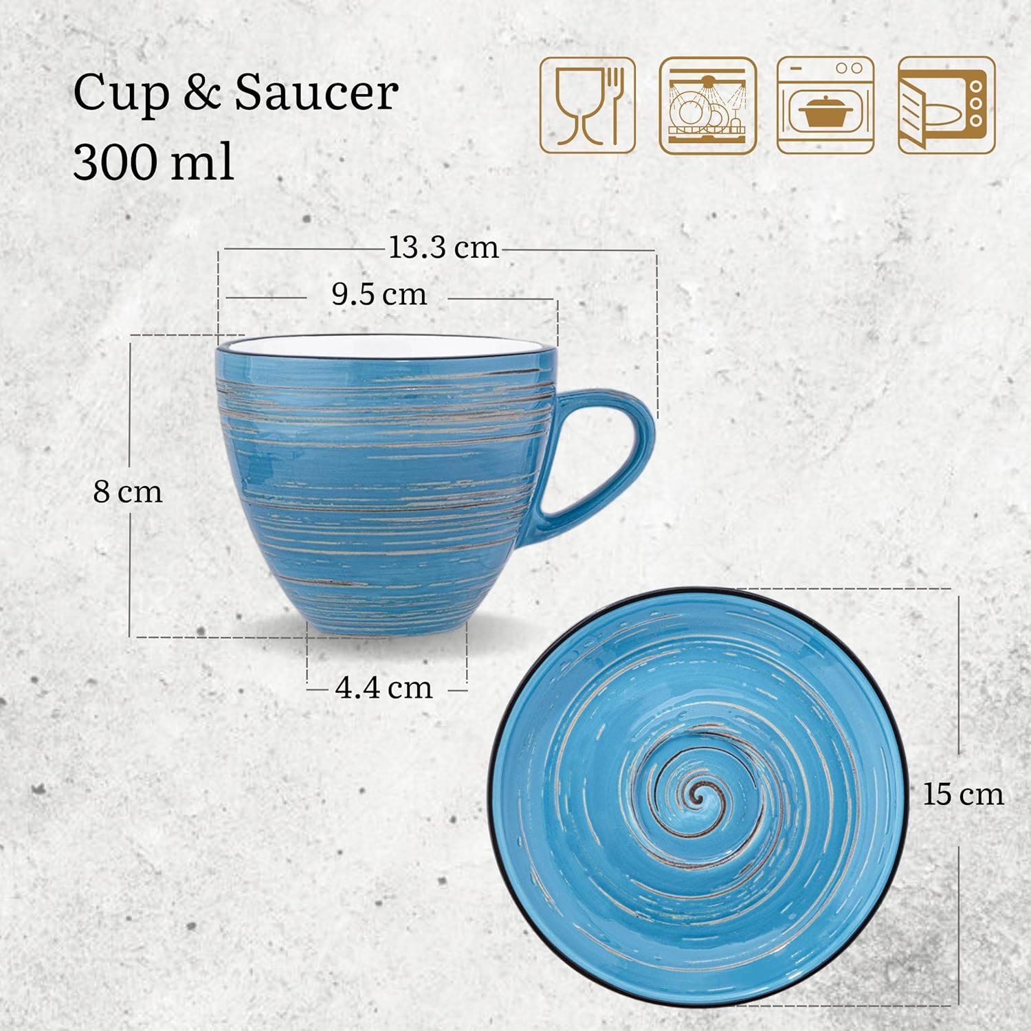 Wilmax Tasse-Untertasse 300 ml Blau Porzellan 6er Set WL-669636/AB6