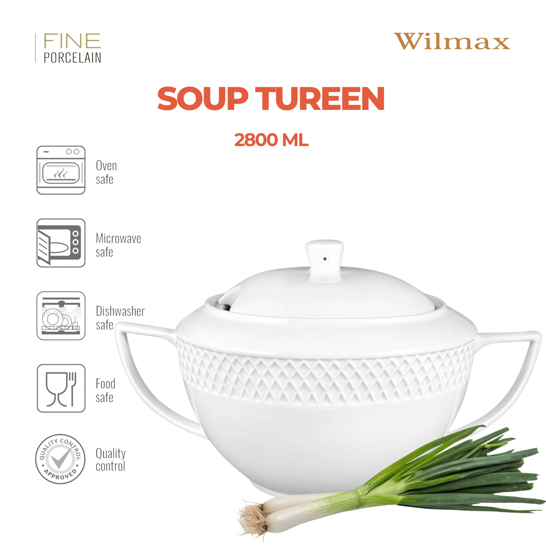 Wilmax Suppenterrine mit Deckel 2800 ml Weiß Porzellan WL-880101511/A