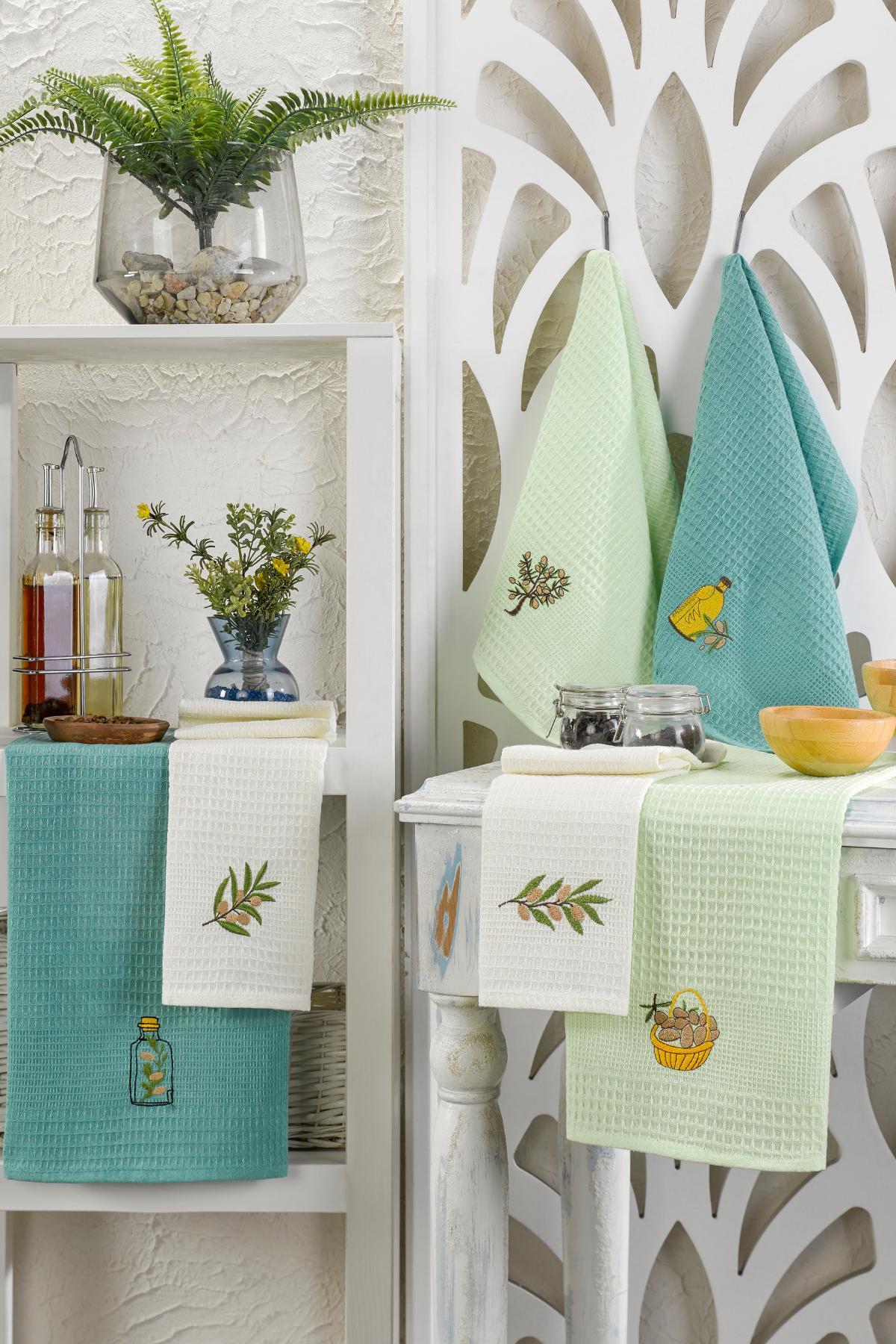 Set mit 6 Küchentrockentüchern Waffelmuster 40X60 cm (6 Stück) - Mint