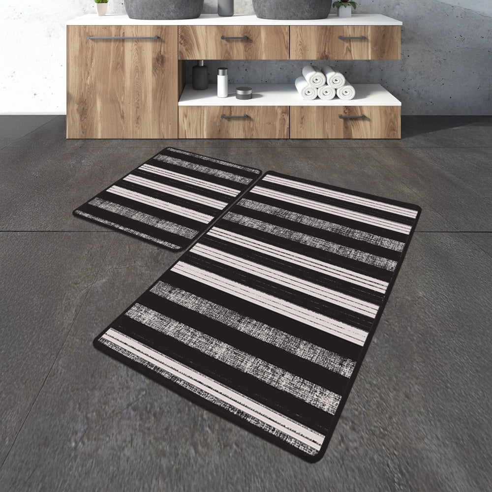 Bosdela Badematten-Set Barcode, 2-teilig, 60 × 100 cm + 50 × 60 cm, rutschfest und waschbar