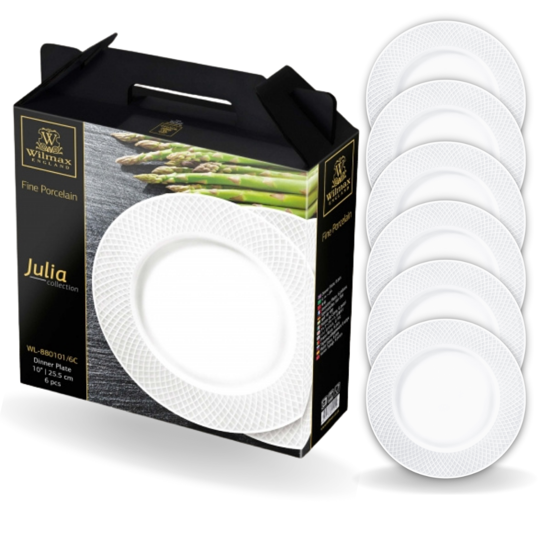 Wilmax Speiseteller 25,5 cm Weiß Porzellan 6er Set WL-880101/6C