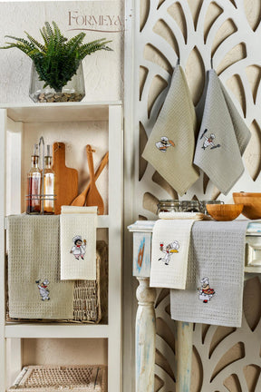 Set mit 6 Küchentrockentüchern Waffelmuster 40X60 cm (6 Stück) - Grey-Beige