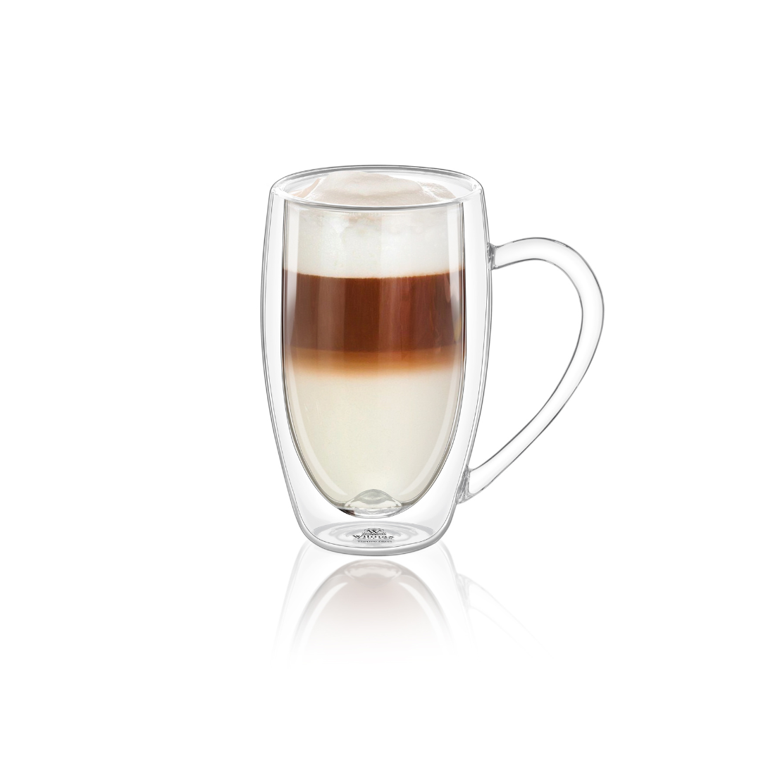 Wilmax Doppelwandige Thermoglas-Tasse mit Henkel
