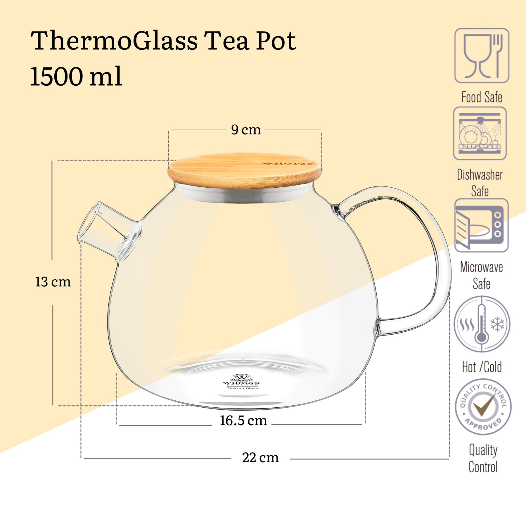 Wilmax Teekanne 1500 ml aus hitzebeständigem Glas mit Filter