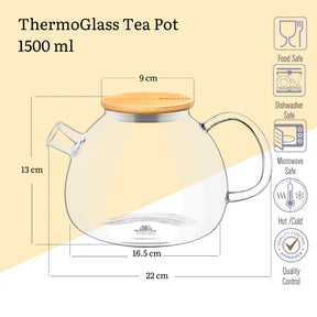 Wilmax Teekanne 1500 ml aus hitzebeständigem Glas mit Filter