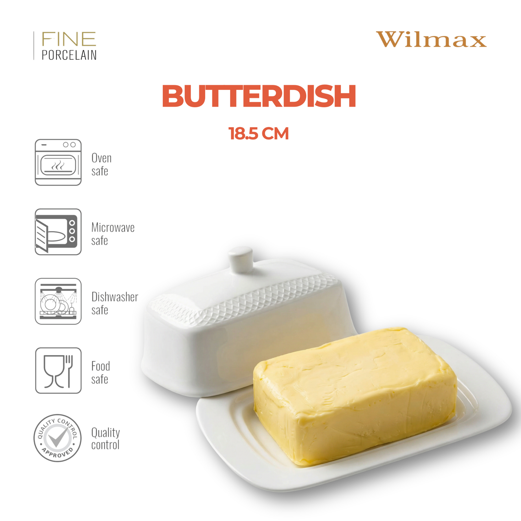Wilmax Butterdose mit Deckel 18.5x12.5x7.5 cm Porzellan WL-880101601/A