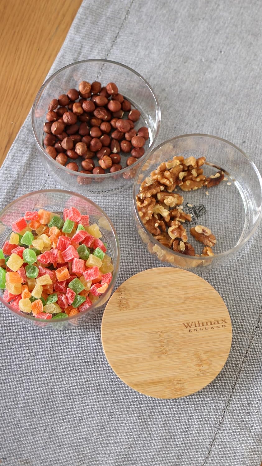 Wilmax 3-stufiges Vorratsglas, 12 x 20 cm, Thermo-Glas & Bambusdeckel