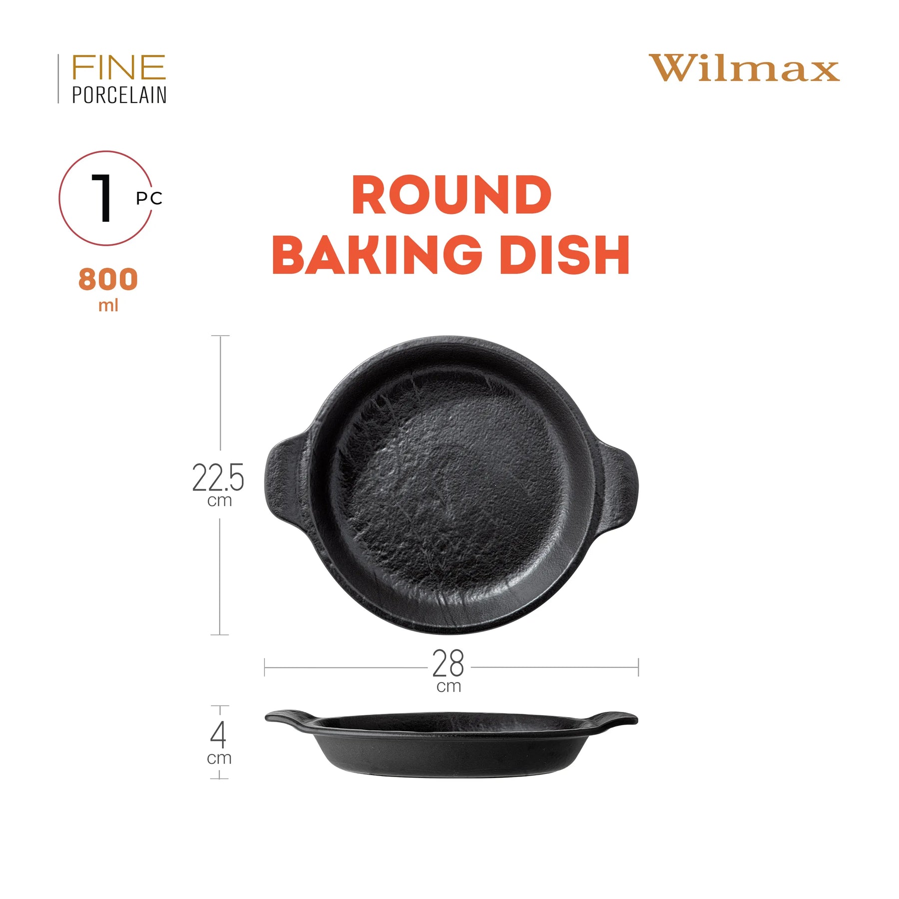 Wilmax Rundes Backgeschirr SlateStone Schwarz 800 ml Porzellan WL-661143/A