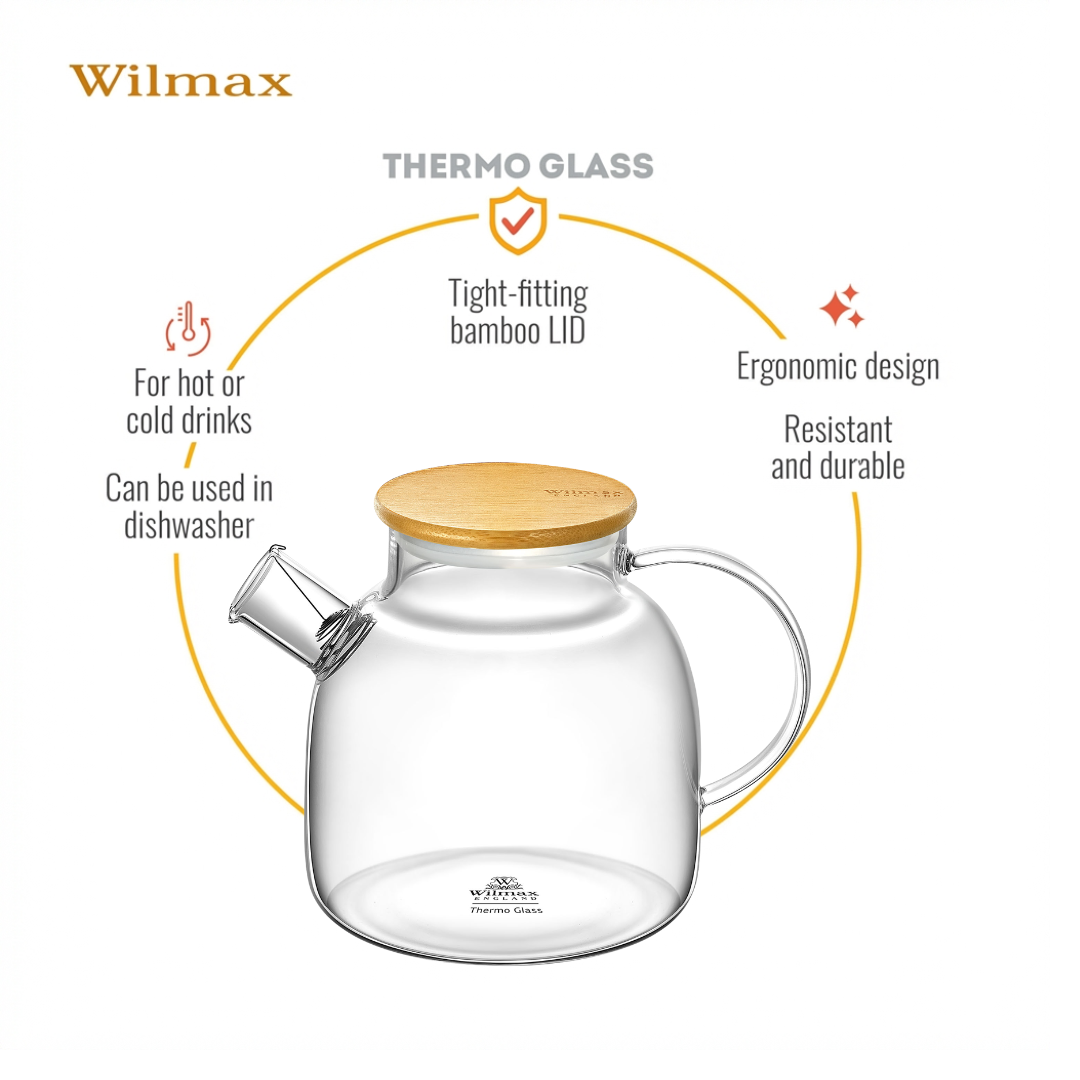 Wilmax Teekanne 1200 ml Glas mit Bambusdeckel WL-888826/A