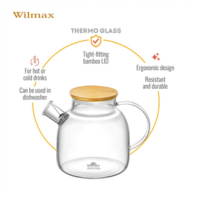 Wilmax Teekanne 1200 ml Glas mit Bambusdeckel WL-888826/A