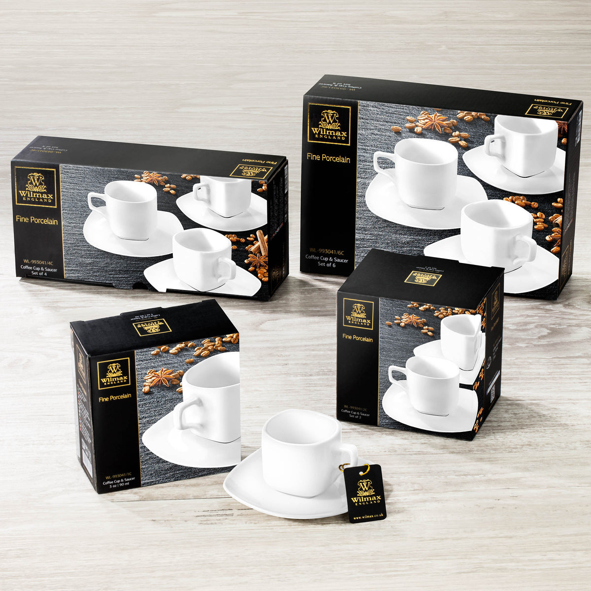 Wilmax Kaffee- und Teetassen mit Untertassen 90 ml 4er Set WL-993041/4C