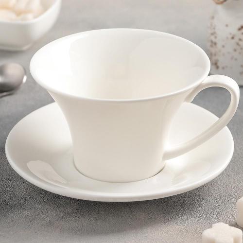 Wilmax Teetasse mit Untertasse 430 ml Weiß Porzellan