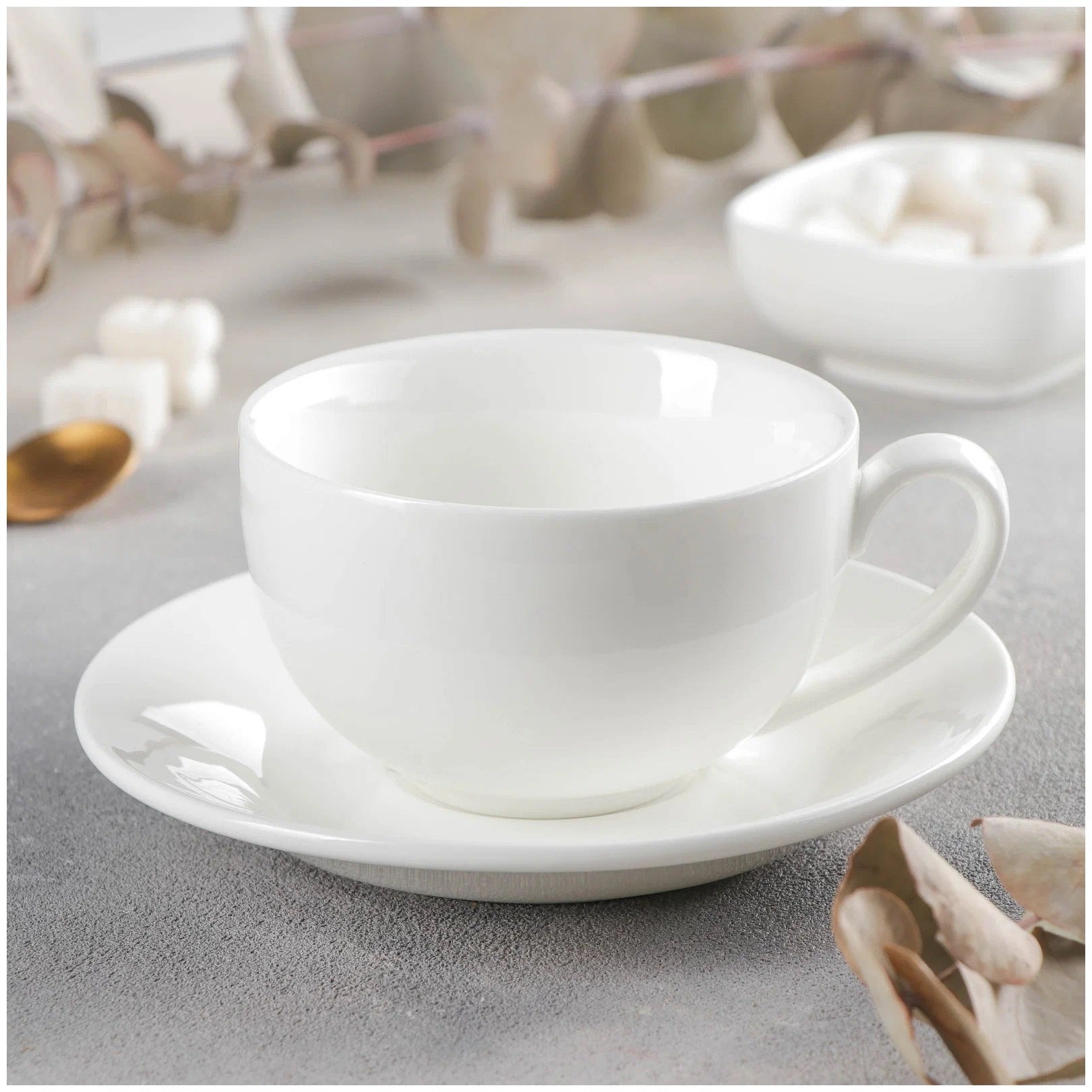 Wilmax Teetasse mit Untertasse 400 ml Weiß Porzellan WL-993191/AB