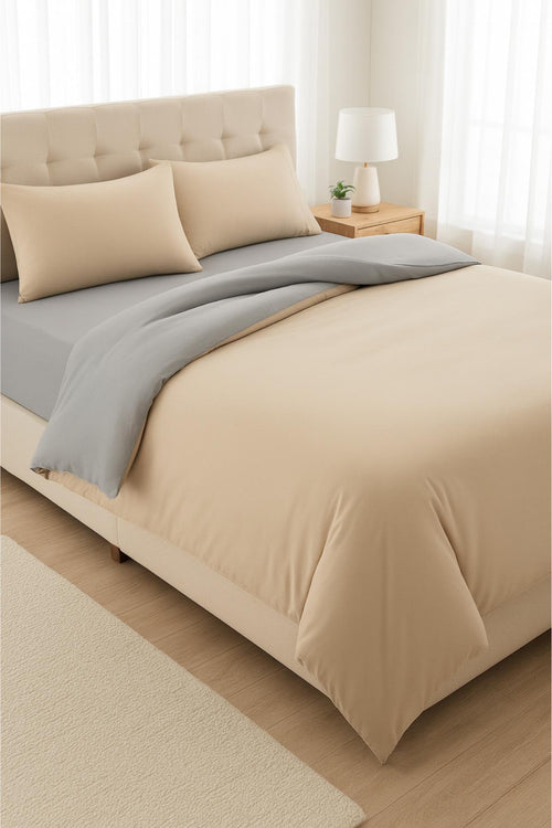 Bettwäsche-Set in Wendeoptik mit Spannbettlaken - 3-teilig, Einzelbett